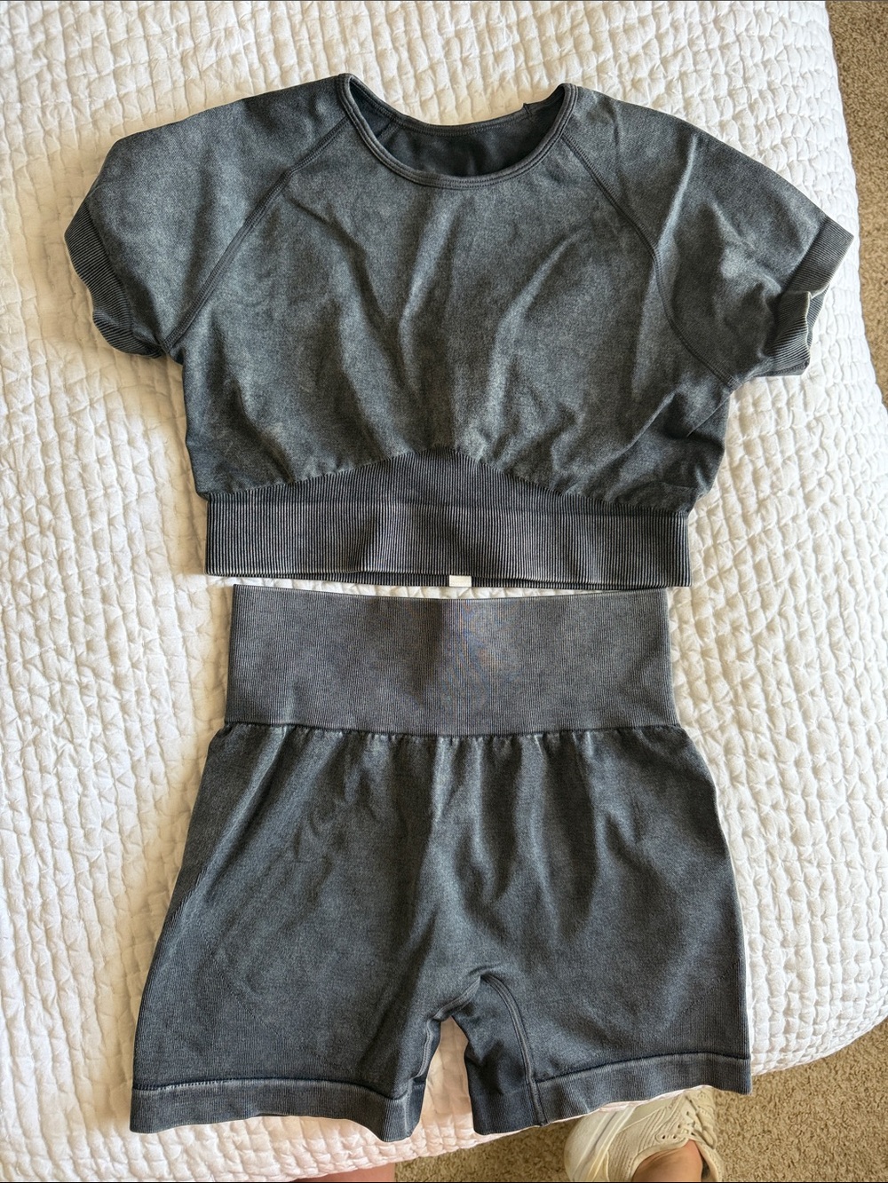 Amazon Charcoal Gray Two-Piece Active Set - Crop Top & High-Waist biker Shorts